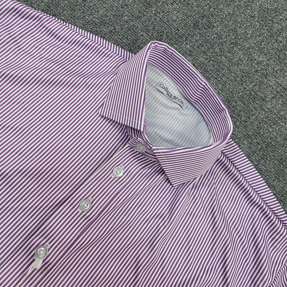 Collars & Co. Men's Striped Dress Collar Polo‎ Shirt, Purple Small New
